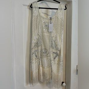 Worn Once! Unique Vintage 1920s style flapper dress with sequins and fringe